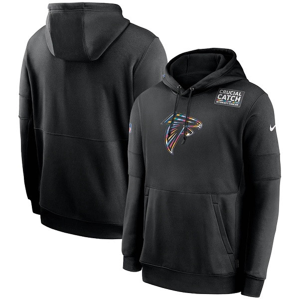 Men's Atlanta Falcons 2020 Black Crucial Catch Sideline Performance Pullover NFL Hoodie